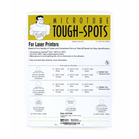 Diversified Biotech Tough-Spots, Laser, 15-50ml, White, 1260/pk, 1260PK 247145